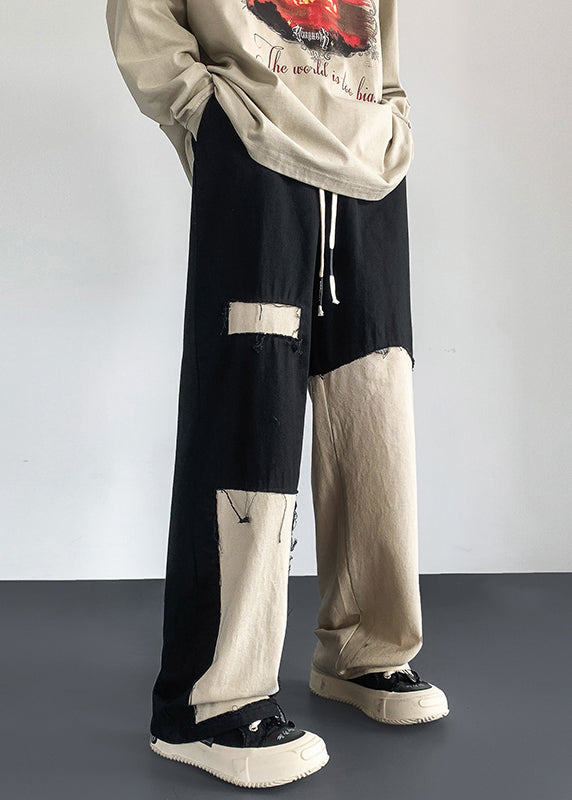 Modern Black Asymmetrical Elastic Waist Cotton Pants Spring