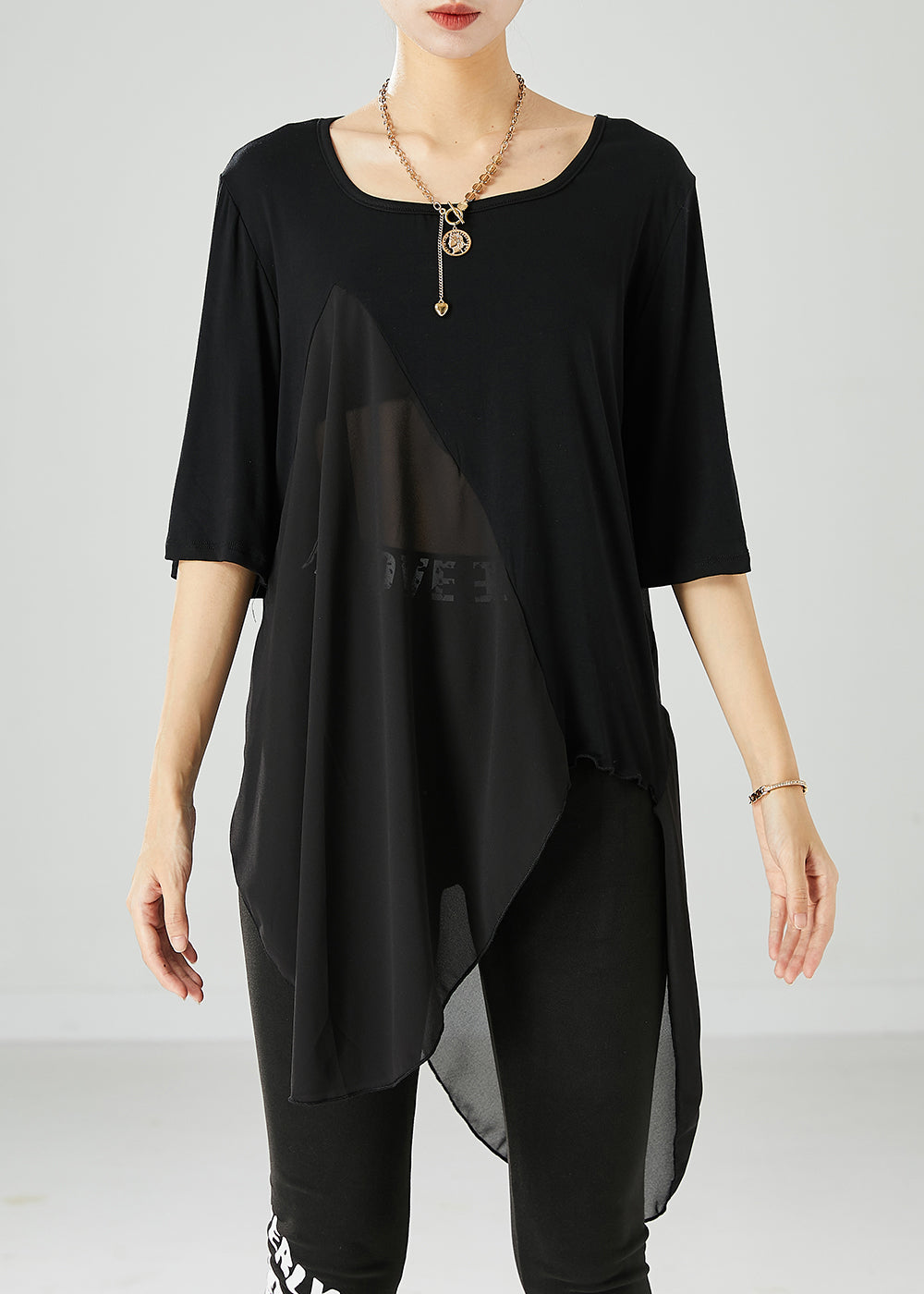 Modern Black Asymmetrical Patchwork Cotton Tank Summer