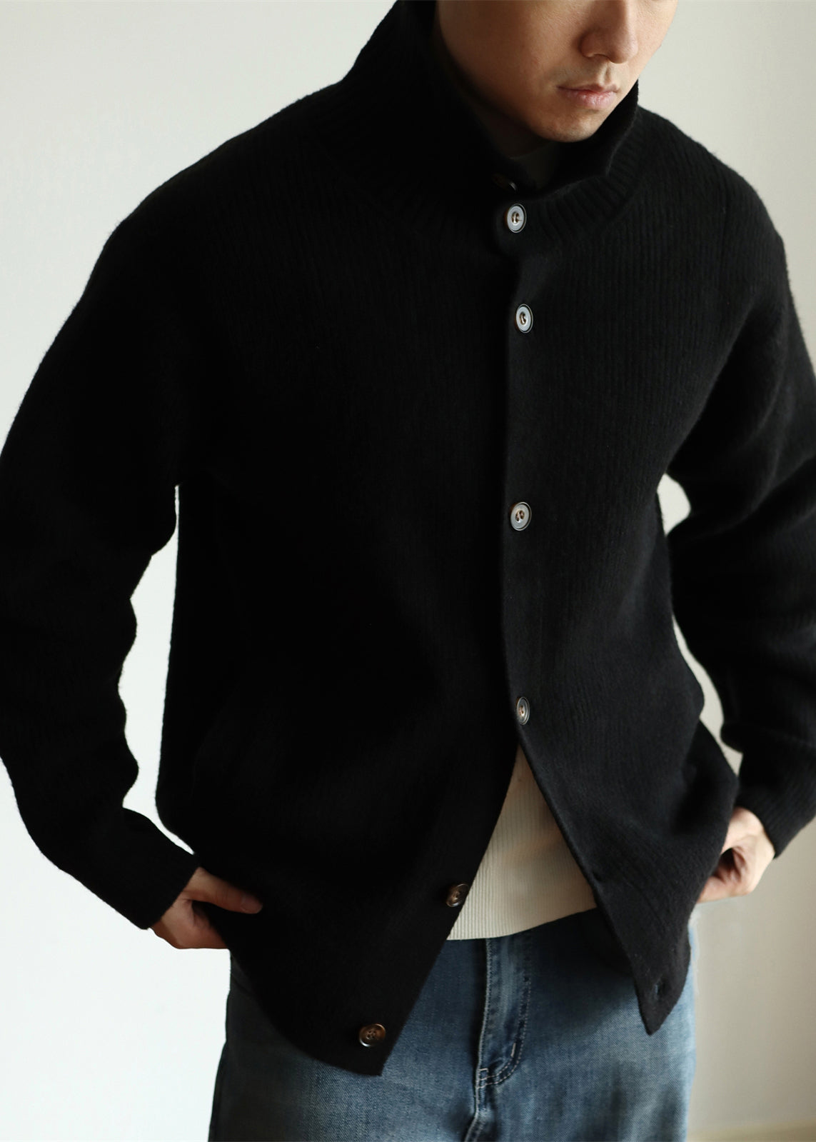 Modern Black Button Cozy Woolen Coat Winter