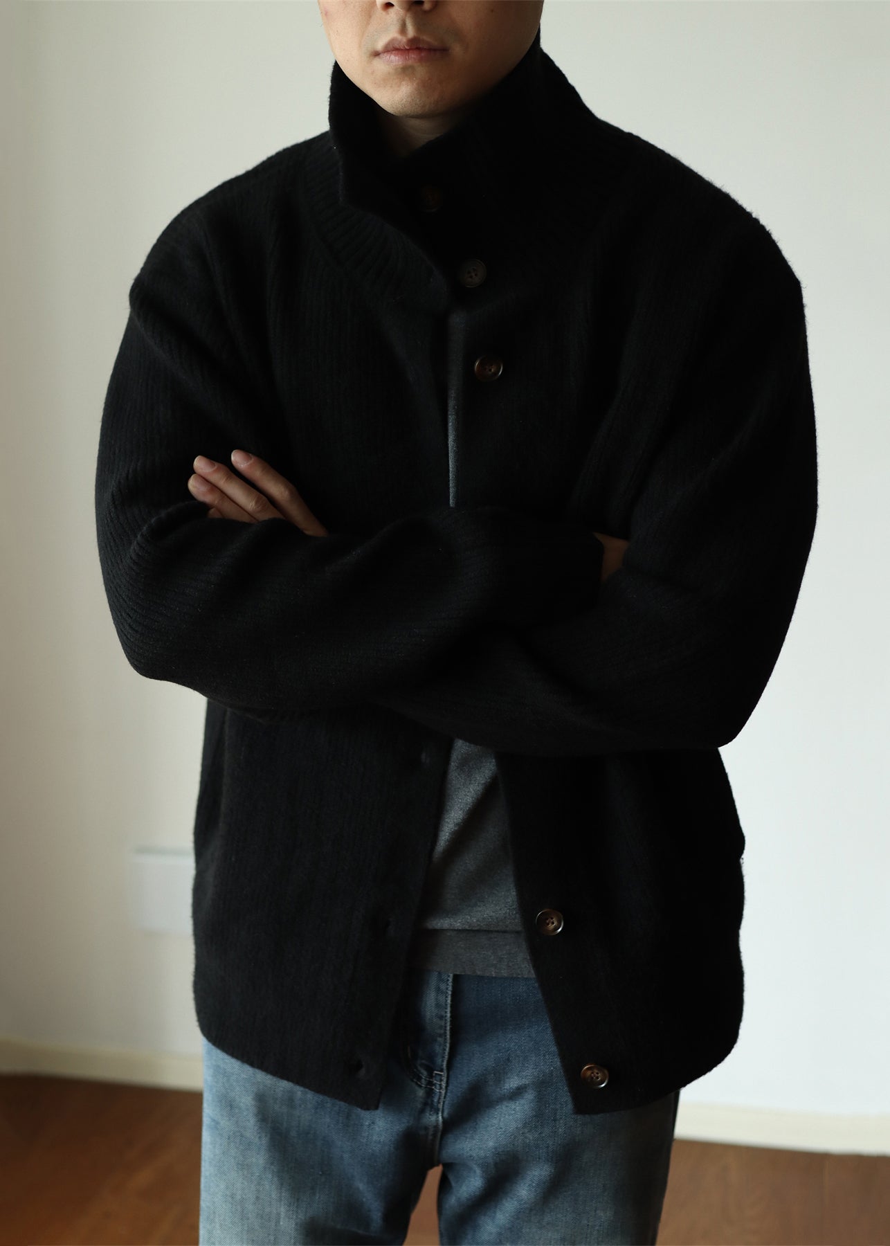 Modern Black Button Cozy Woolen Coat Winter