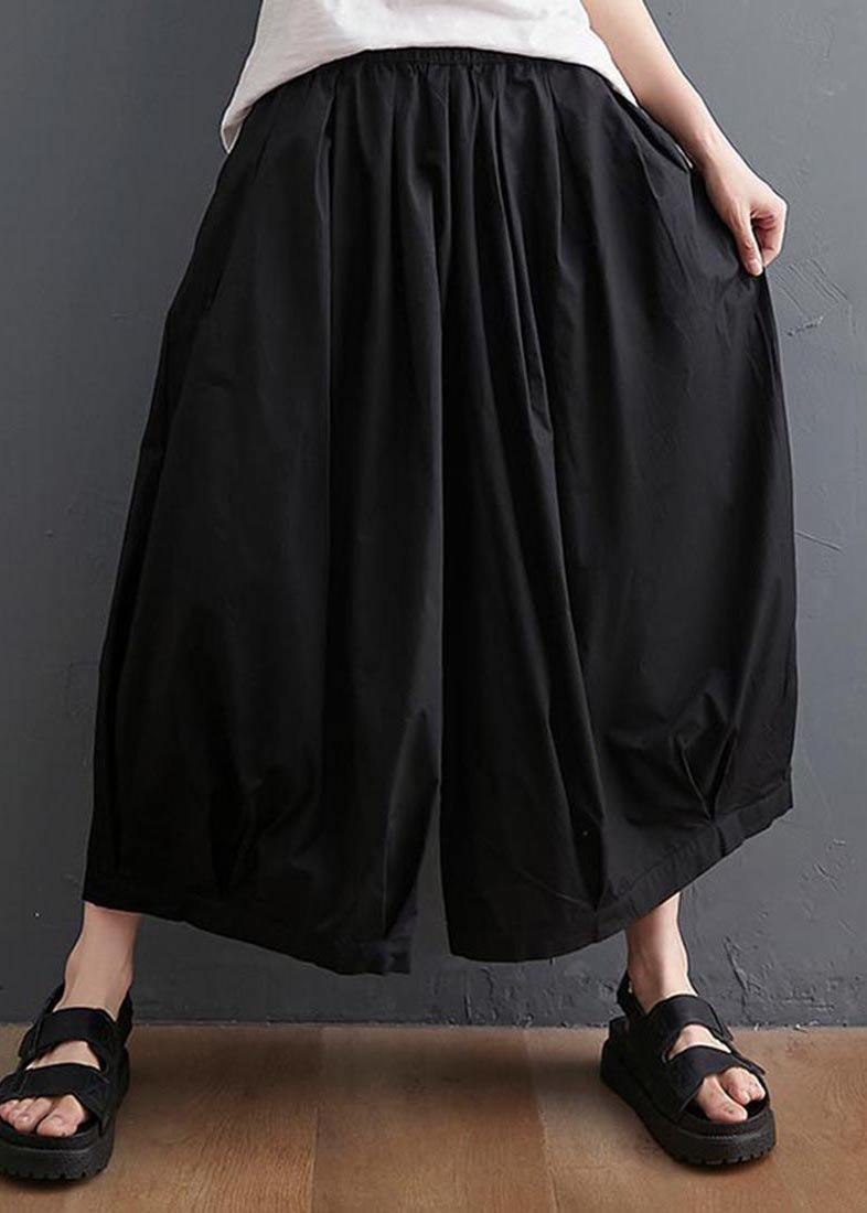 Modern Black High Waist Asymmetrical Design Summer Cotton Linen Pants