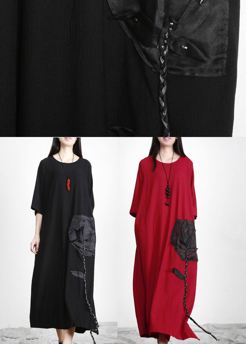 Modern Black O-neck Side Open Fall Dress