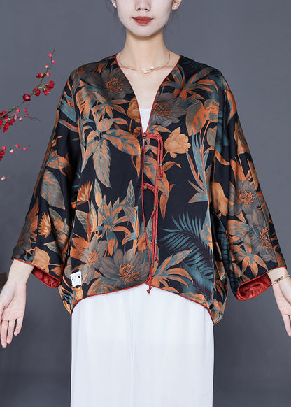 Modern Black Oversized Print Wear on Both Sides Silk Cardigans Spring