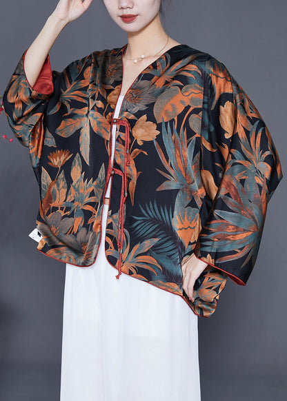 Modern Black Oversized Print Wear on Both Sides Silk Cardigans Spring