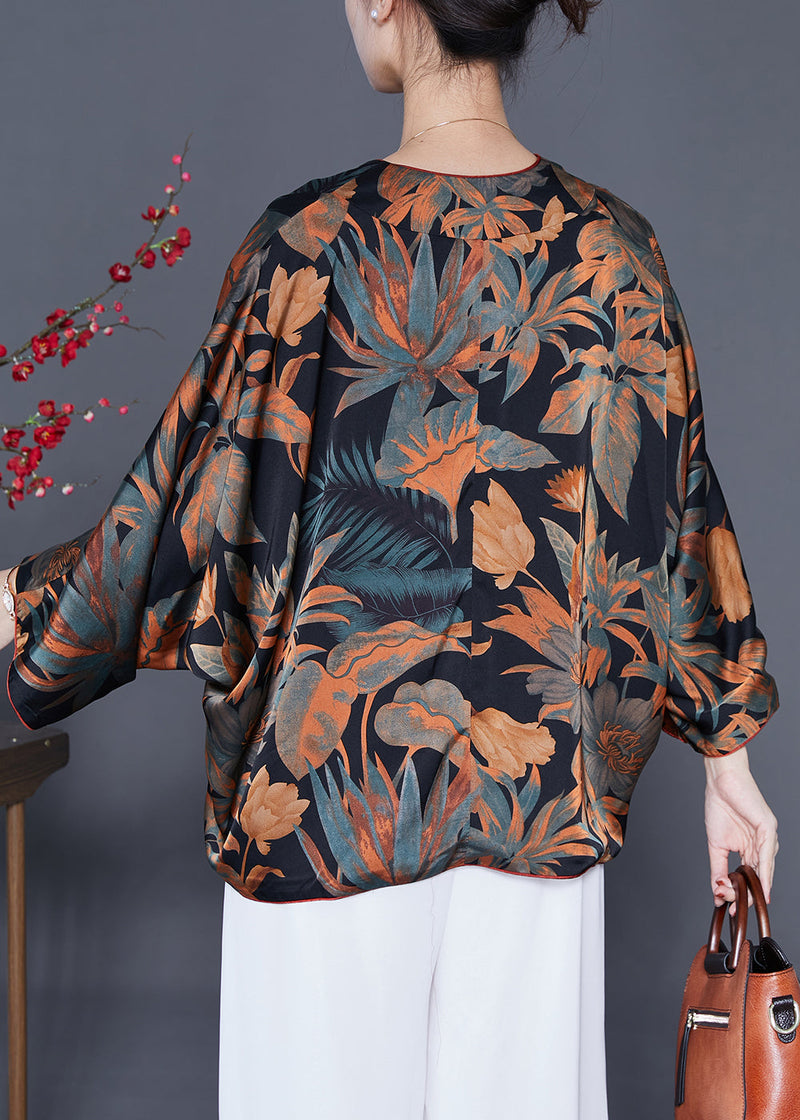 Modern Black Oversized Print Wear on Both Sides Silk Cardigans Spring