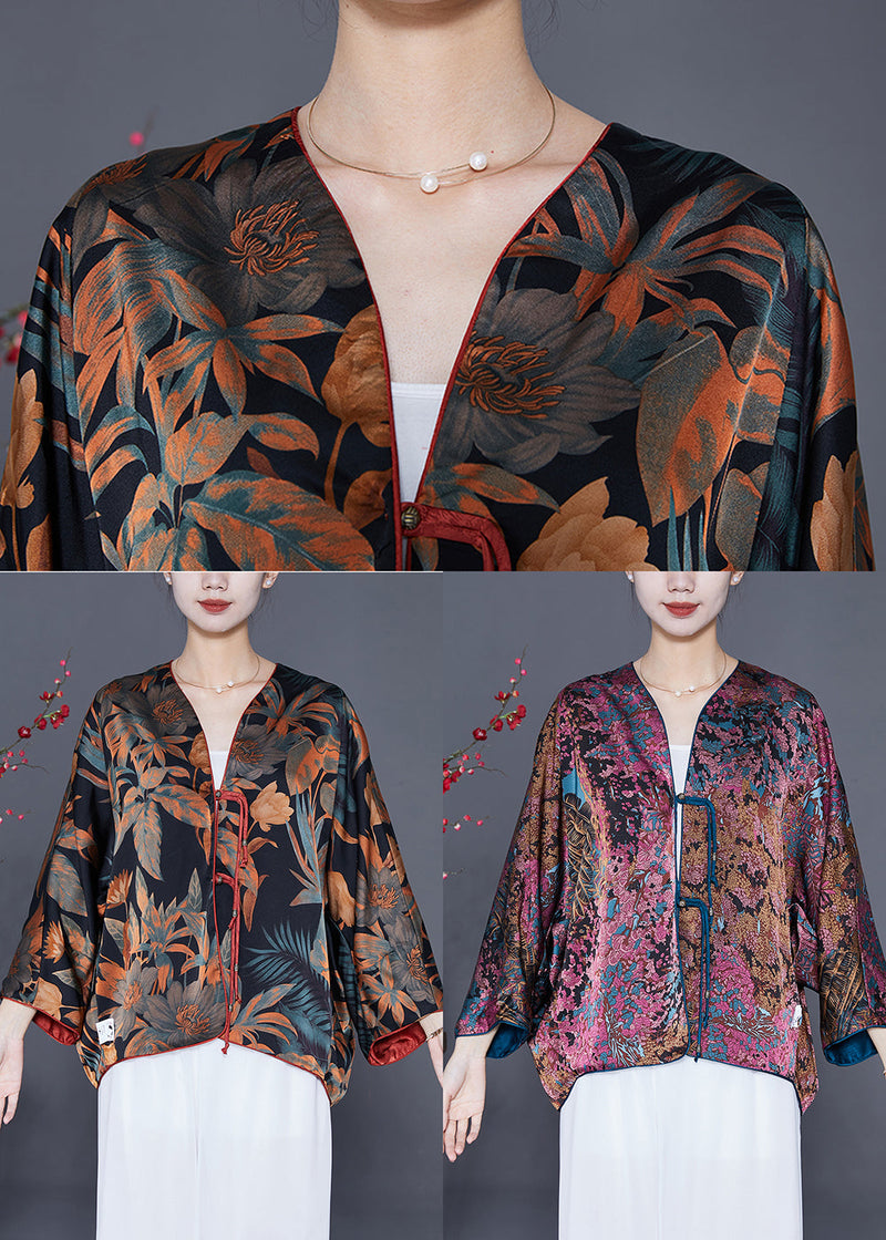 Modern Black Oversized Print Wear on Both Sides Silk Cardigans Spring