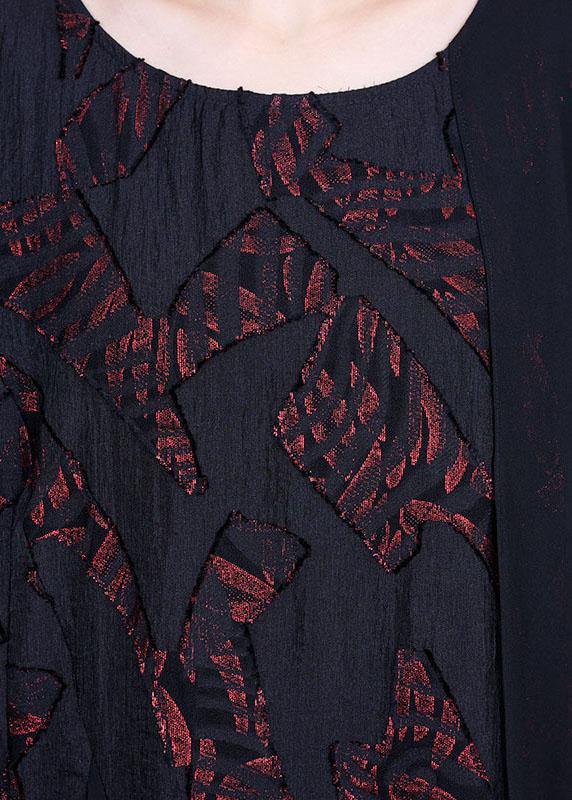 Modern Black Patchwork Asymmetrical Summer Silk Long Dress