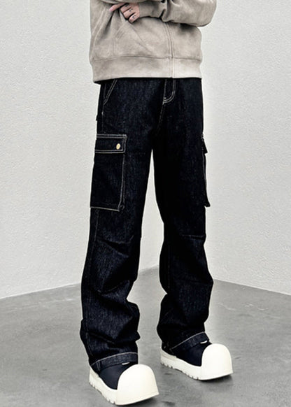 Modern Black Pockets High Waist Denim Pants Spring