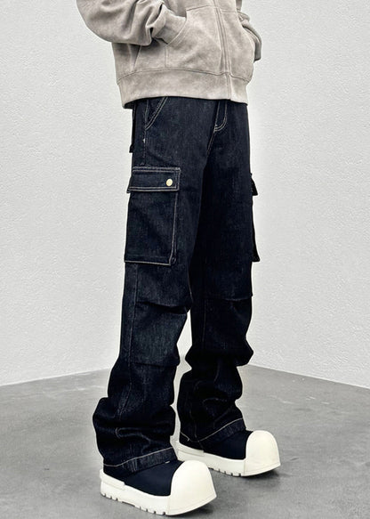 Modern Black Pockets High Waist Denim Pants Spring