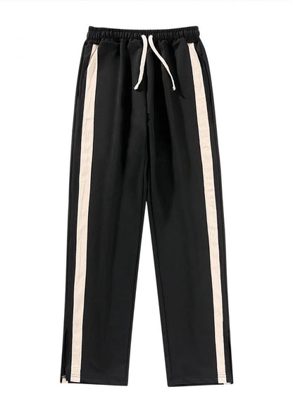 Modern Black Pockets Striped Patchwork Cotton Pants Summer