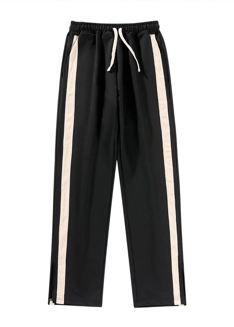Modern Black Pockets Striped Patchwork Cotton Pants Summer