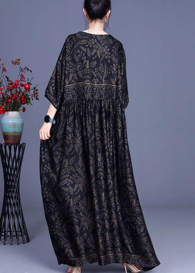 Modern Black Print Silk V Neck Dresses Summer