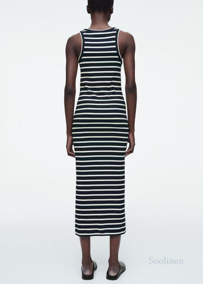 Modern Black Striped Cotton Holiday Dress Summer