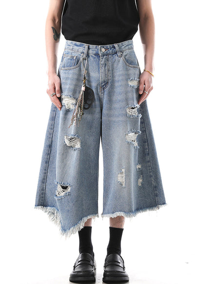 Modern Blue Hole High Waist Denim Crop Pants Summer