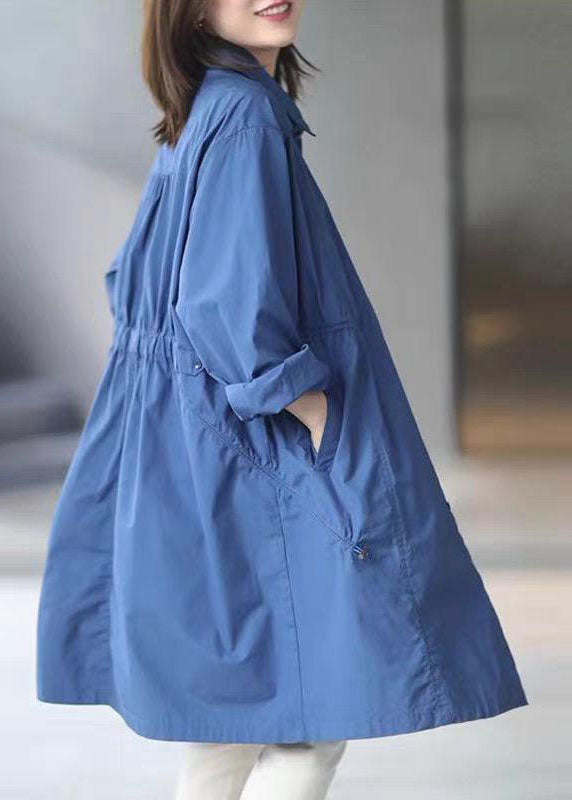 Modern Blue Peter Pan Collar Pockets Cotton Spring Trench Coats