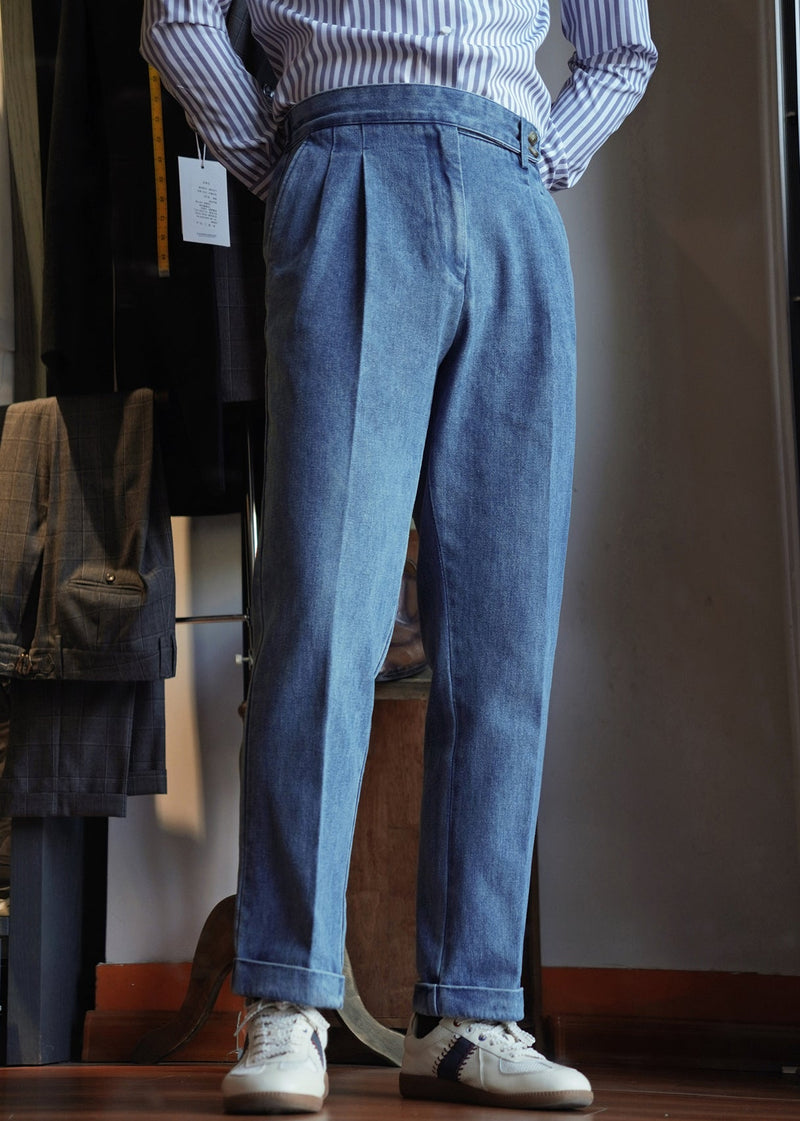 Modern Blue Pockets High Waist Denim Straight Pants Fall