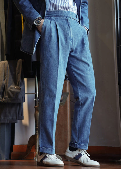 Modern Blue Pockets High Waist Denim Straight Pants Fall