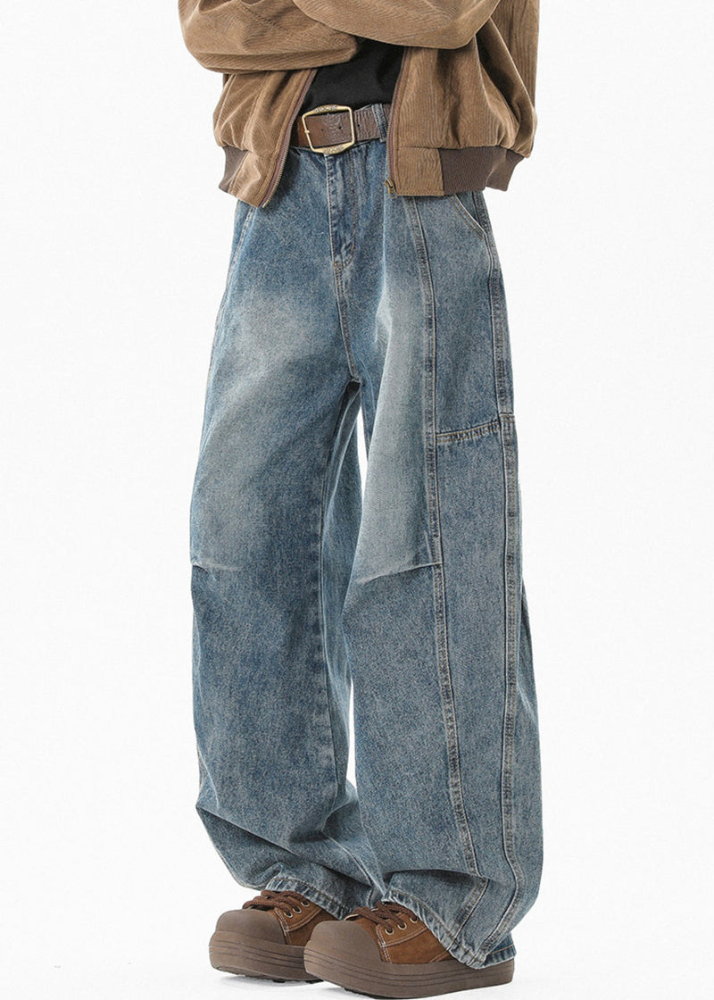 Modern Blue Pockets High Waist Patchwork Denim Pants Summer