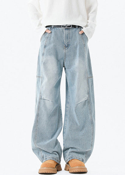 Modern Blue Pockets High Waist Patchwork Denim Pants Summer