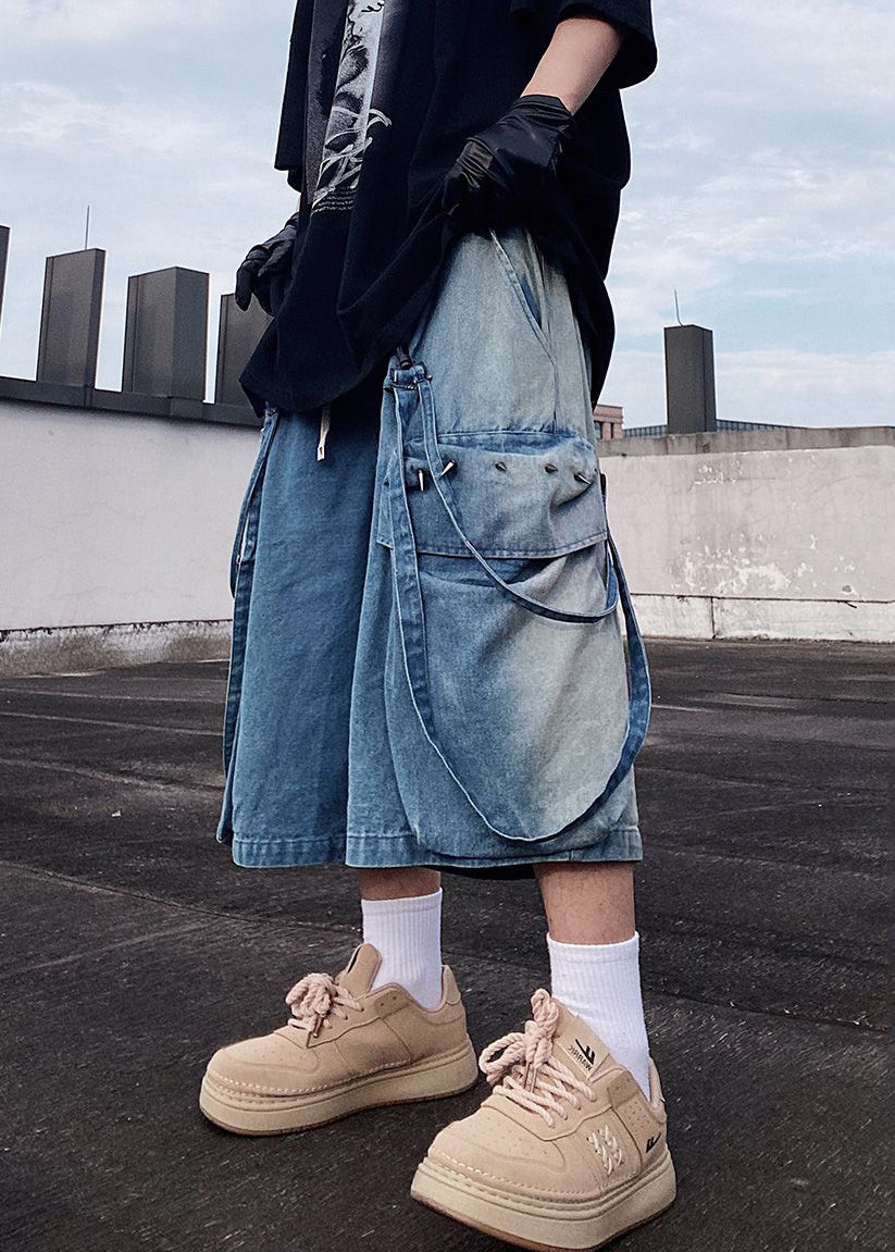 Modern Blue Pockets Oversized Denim Shorts Summer