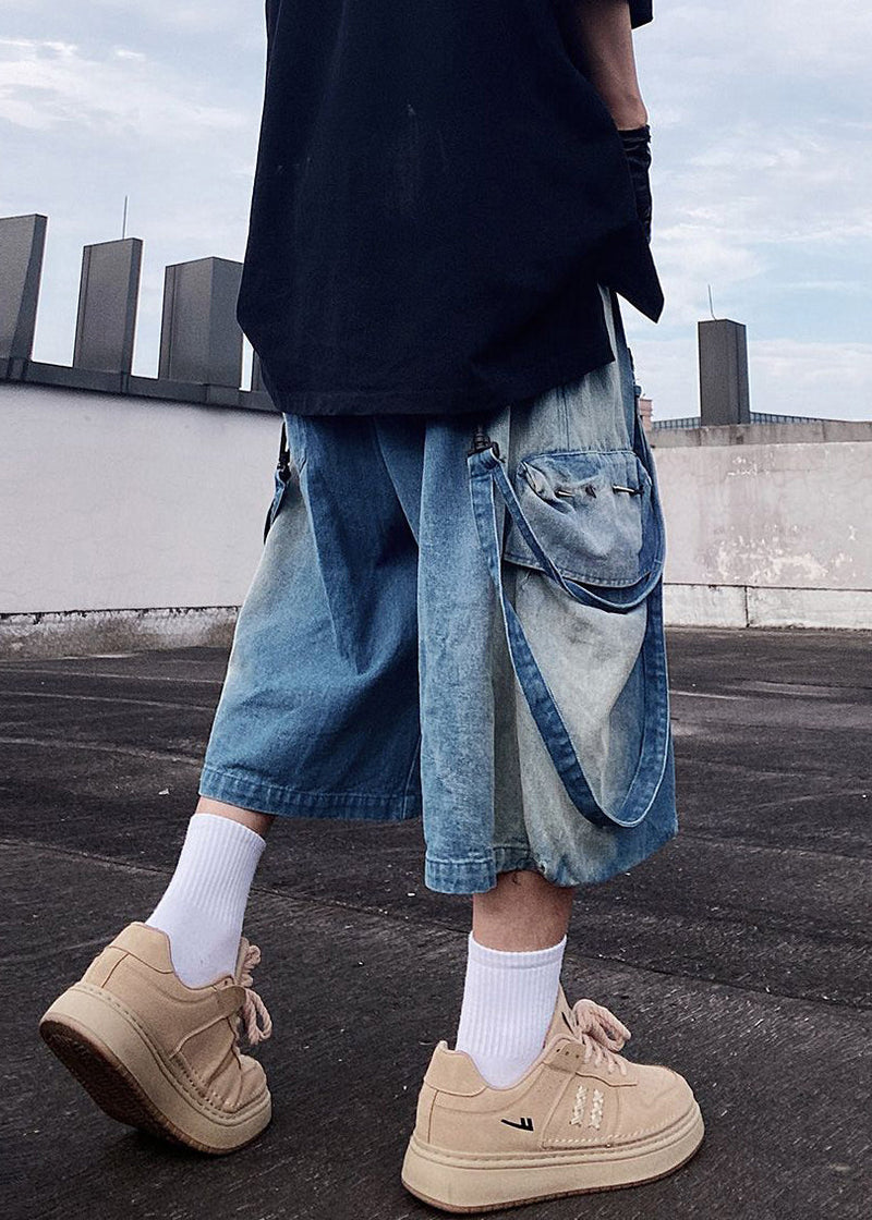 Modern Blue Pockets Oversized Denim Shorts Summer