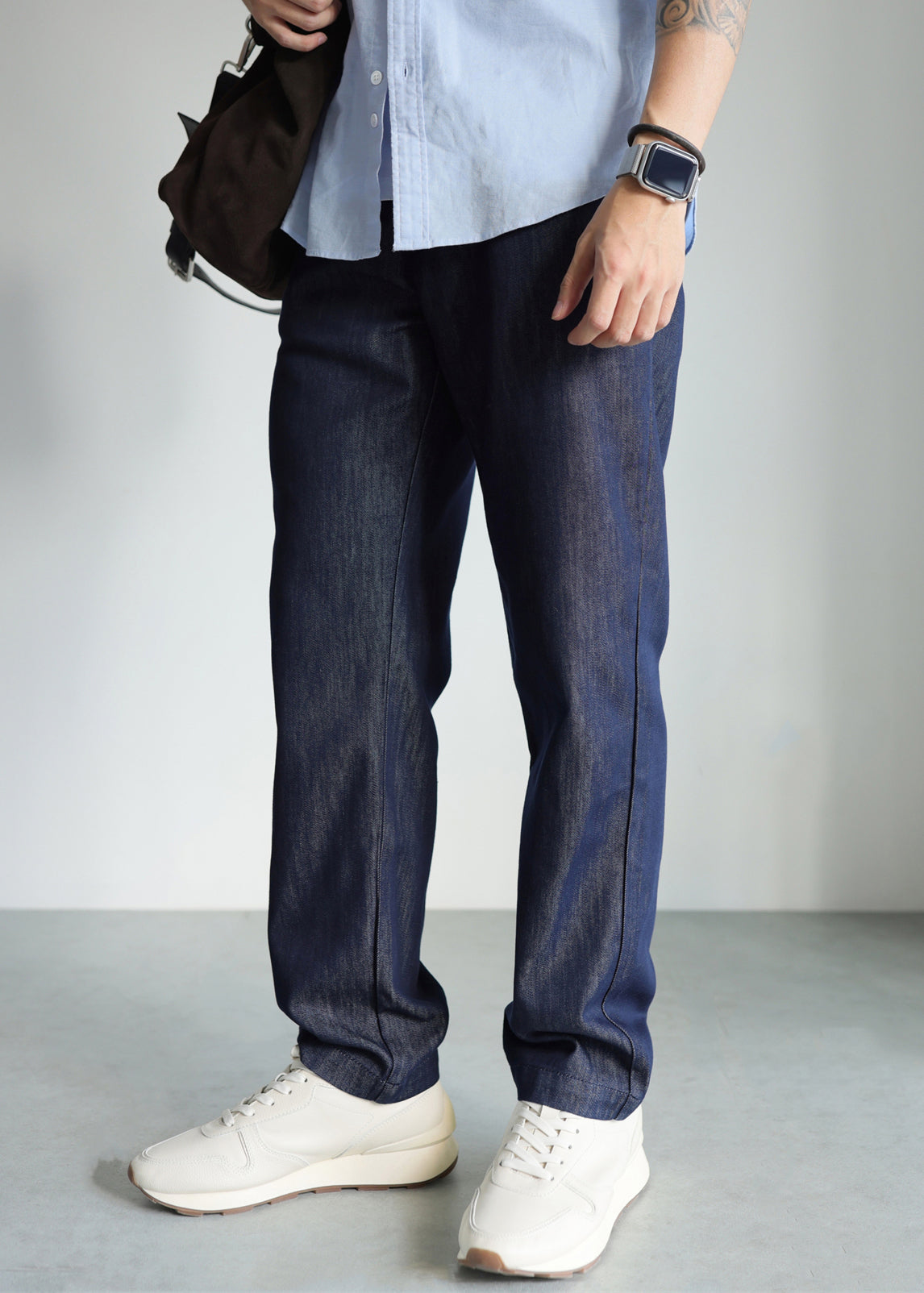 Modern Blue Pockets High Waist Denim Straight Pants Fall