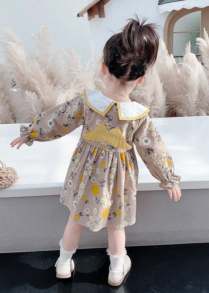 Modern Brown Embroideried Print Vacation Long Dresses Long Sleeve
