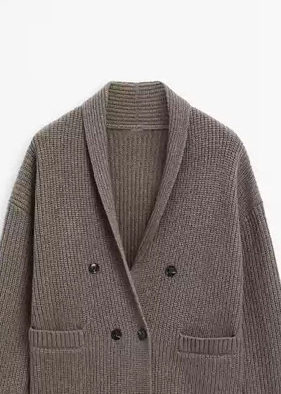 Modern Brown Notched Patchwork Knit Cardigans Spring