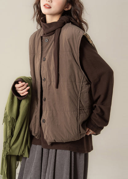 Modern Brown Oversized Warm Fine Cotton Filled Vests Winter