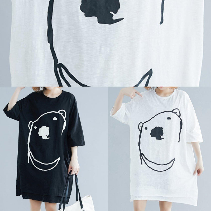 Modern Cartoon Print Cotton Long Shirts Fabrics White Dress Summer