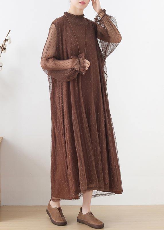 Modern Chocolate Patchwork Holiday Summer Chiffon Dress