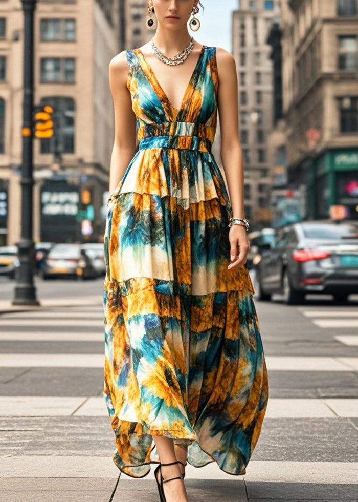 Modern Cinched Print Chiffon Cami Dress Summer