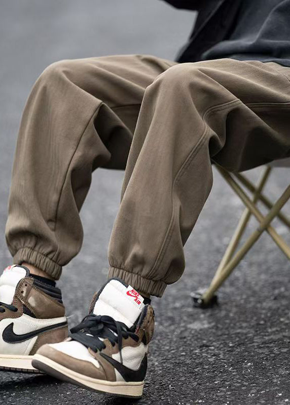 Modern Coffee Pockets Elastic Waist Beam Pants Spring