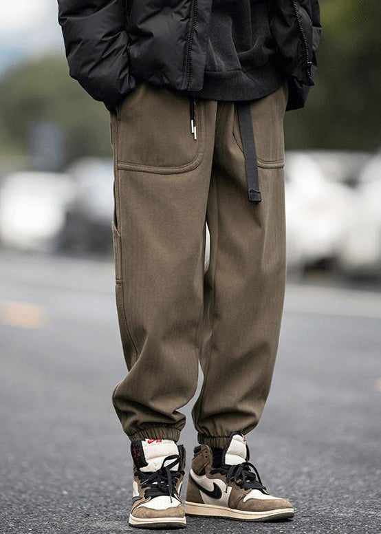 Modern Coffee Pockets Elastic Waist Beam Pants Spring