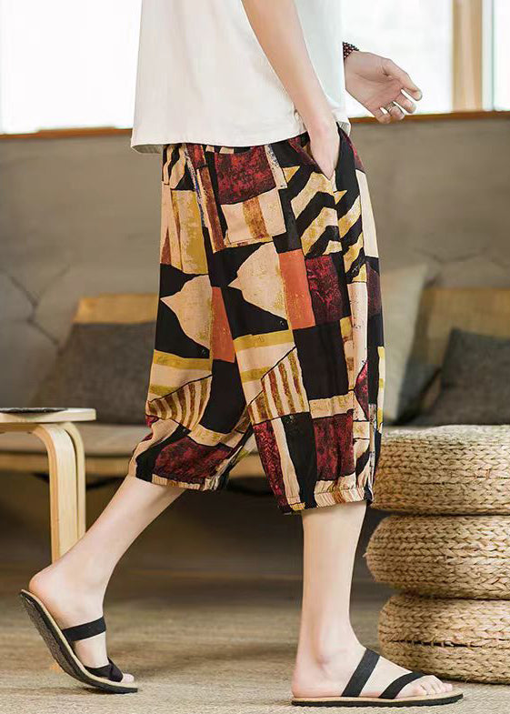 Modern Colorblock Pockets High Waist Cotton Crop Pants