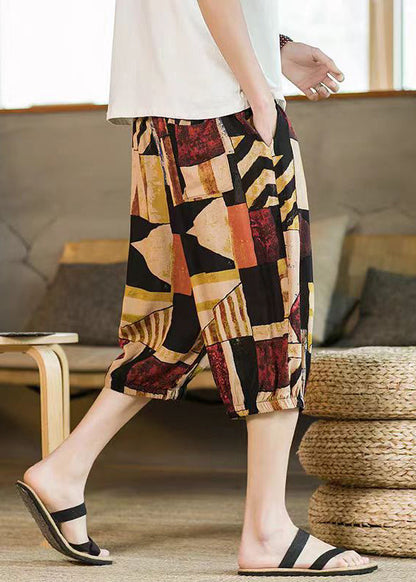 Modern Colorblock Pockets High Waist Cotton Crop Pants