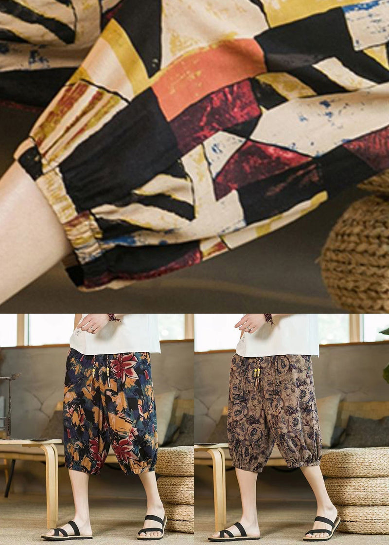 Modern Colorblock Pockets High Waist Cotton Crop Pants