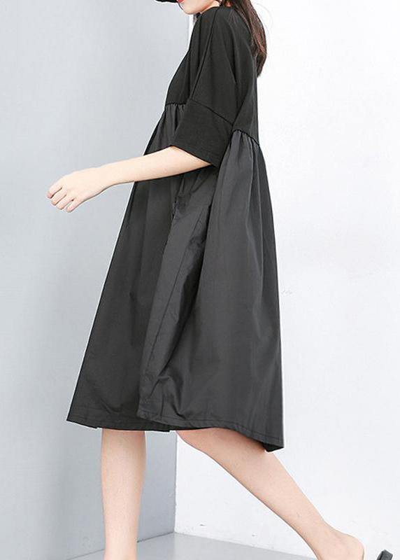 Modern Cotton Dresses Fun Summer Patchwork Pleated Loose Dress