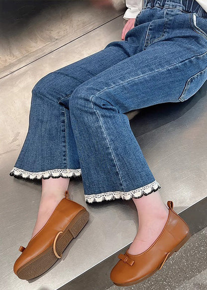 Modern Denim Blue Elastic Waist Crop Flared Pants