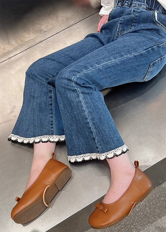 Modern Denim Blue Elastic Waist Crop Flared Pants