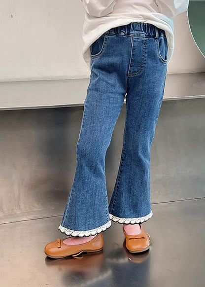 Modern Denim Blue Elastic Waist Crop Flared Pants