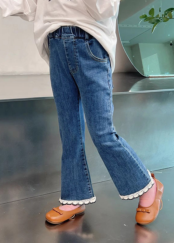 Modern Denim Blue Elastic Waist Crop Flared Pants