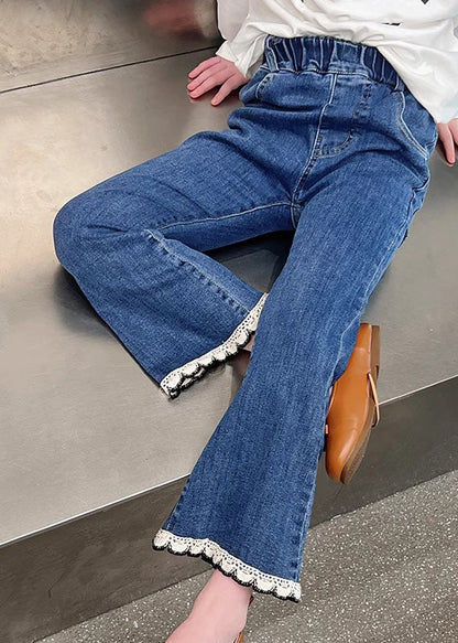 Modern Denim Blue Elastic Waist Crop Flared Pants
