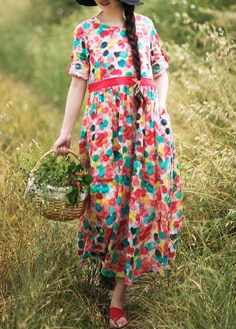 Modern Dotted Clothes O Neck Exra Large Hem Robes Summer Dress