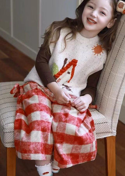 Modern Waistcoat Top and Plaid Crop Pants Three Pieces Set Spring