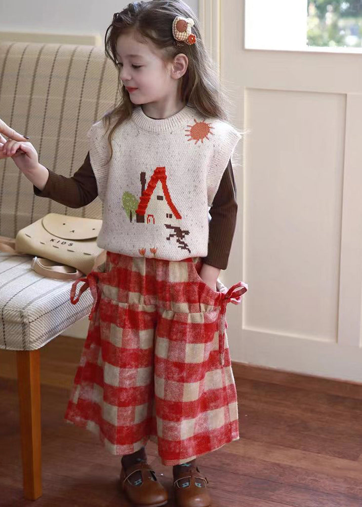 Modern Waistcoat Top and Plaid Crop Pants Three Pieces Set Spring