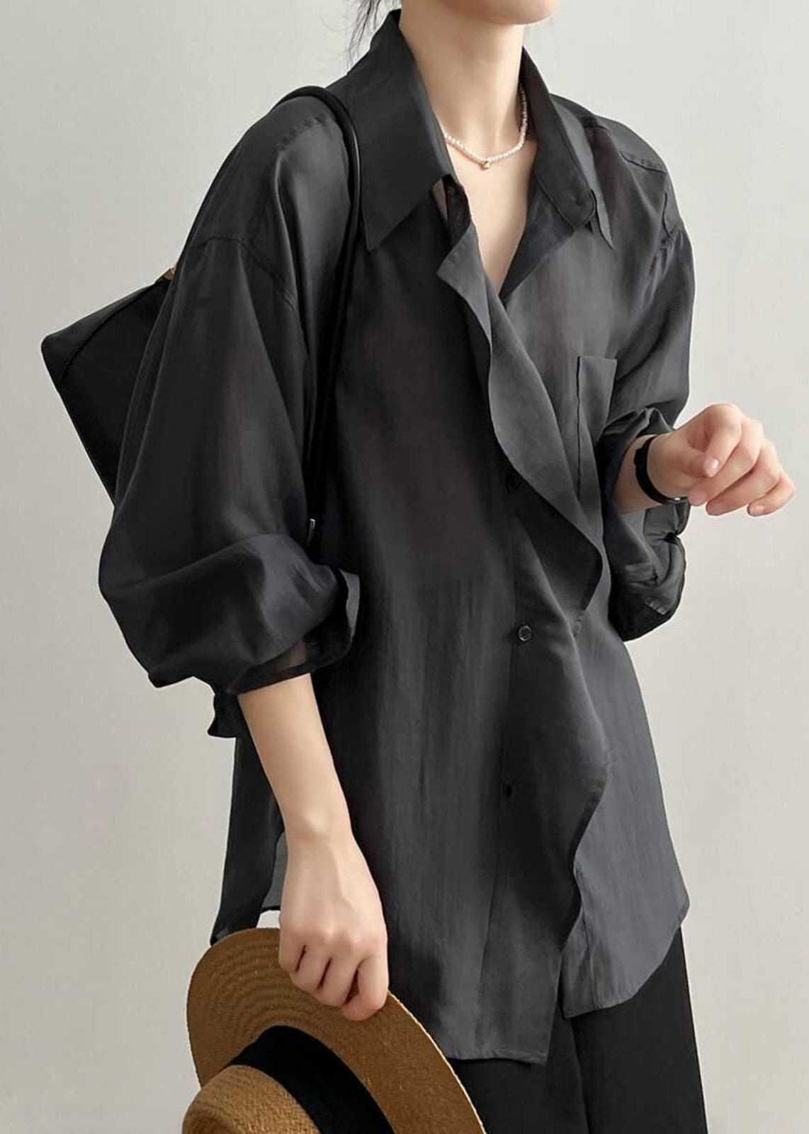 Modern Green Peter Pan Collar Patchwork Button Solid Shirts Spring