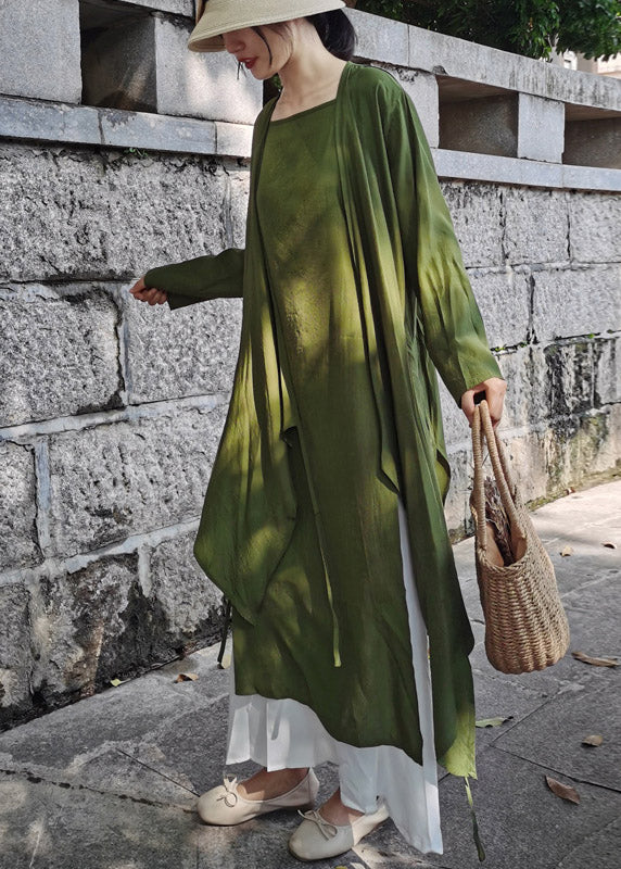 Modern Green Tie Waist Cotton Long Cardigans Summer