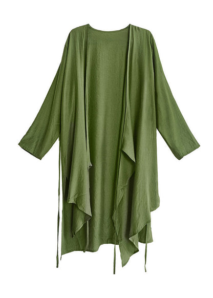 Modern Green Tie Waist Cotton Long Cardigans Summer