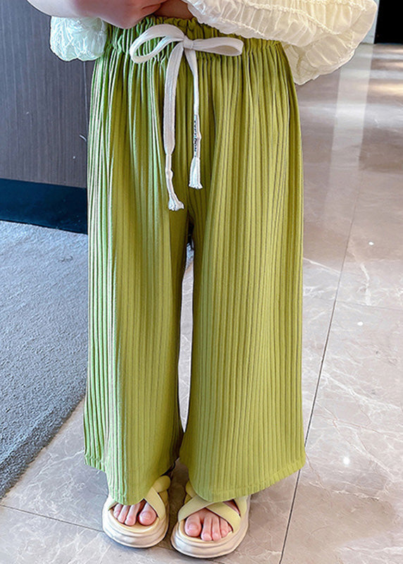 Modern Green Striped Patchwork Tie Waist Ice Silk Pants